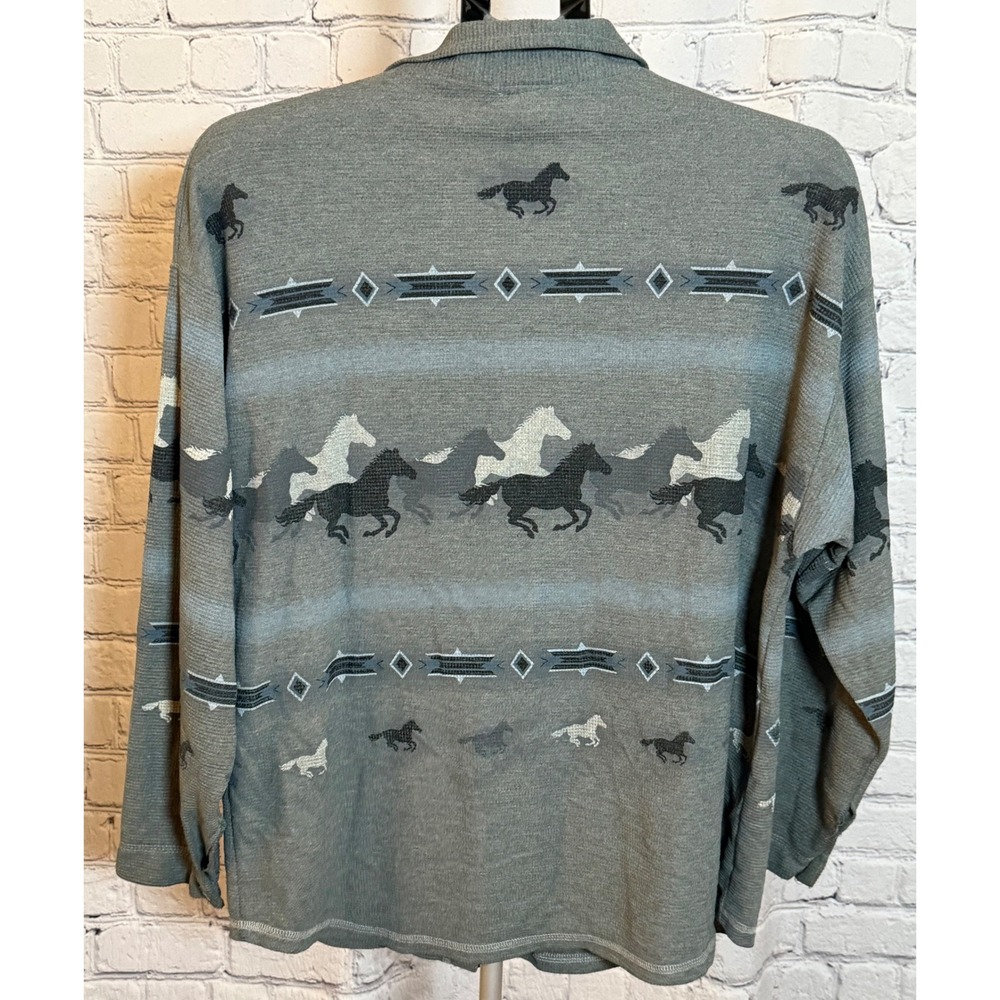 Artisans Glen Flora WI USA Horse Print Button Up Top Southwestern Long Sleeve - Picture 2 of 3